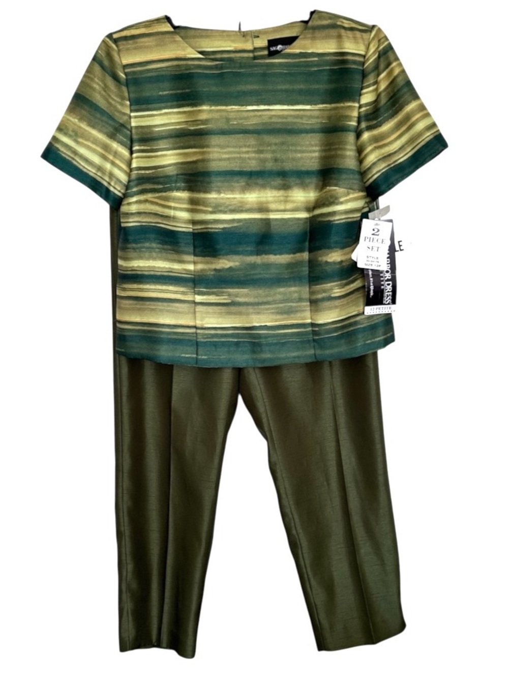 NWT Sag Harbor Dress Petite Outfit Set Women’s Size 12P Green Top Pants